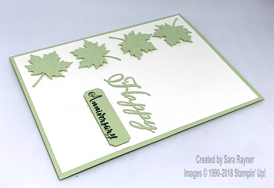 Anniversary card made with embossed leaves die cut using Seasonal Layers