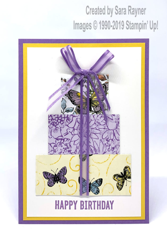 Birthday card using Botanical Butterfly DSP (SAB freebie) and Organdy Ribbon Pack (SAB freebie)