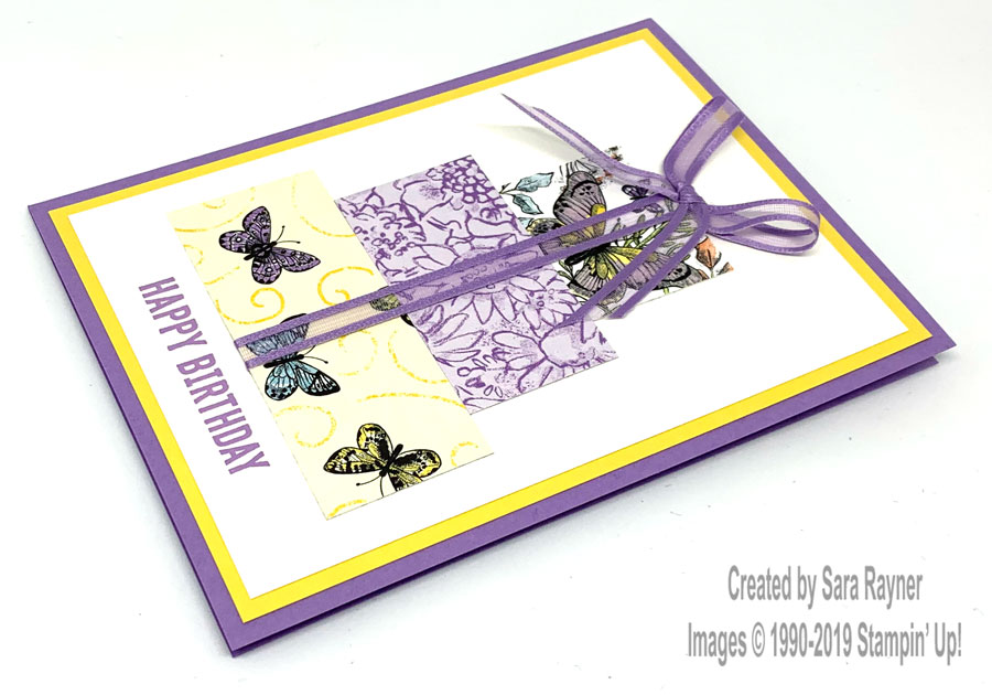 Birthday card using Botanical Butterfly DSP (SAB freebie) and Organdy Ribbon Pack (SAB freebie)