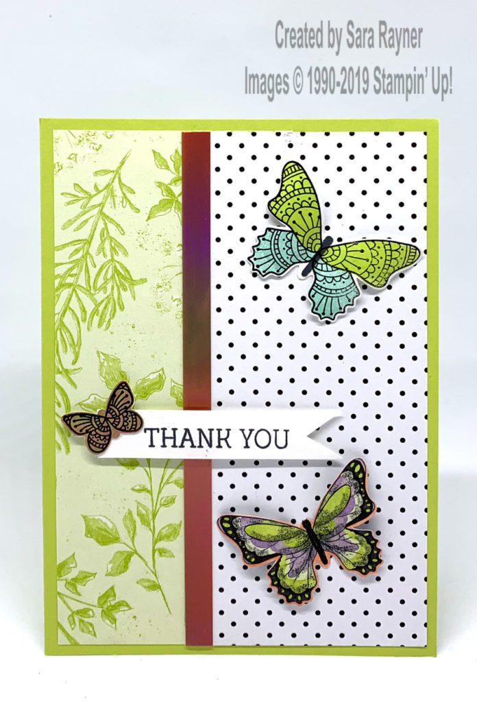 Thank you card using Botanical Butterfly DSP (SAB freebie) Butterfly Gala bundle and SAB Foils