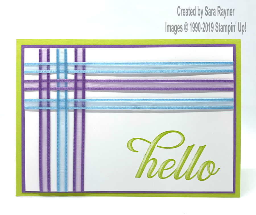 Welcome card for new team member using Organdy Ribbon (SAB freebie) and Life is Grand stamps