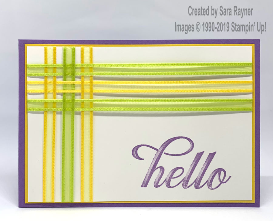 Welcome card for new team member using Organdy Ribbon (SAB freebie) and Life is Grand stamps