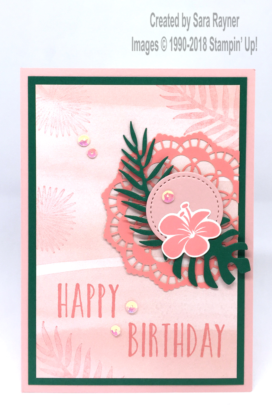 Tropical chic pink birthday card - Sara's crafting and stamping studio