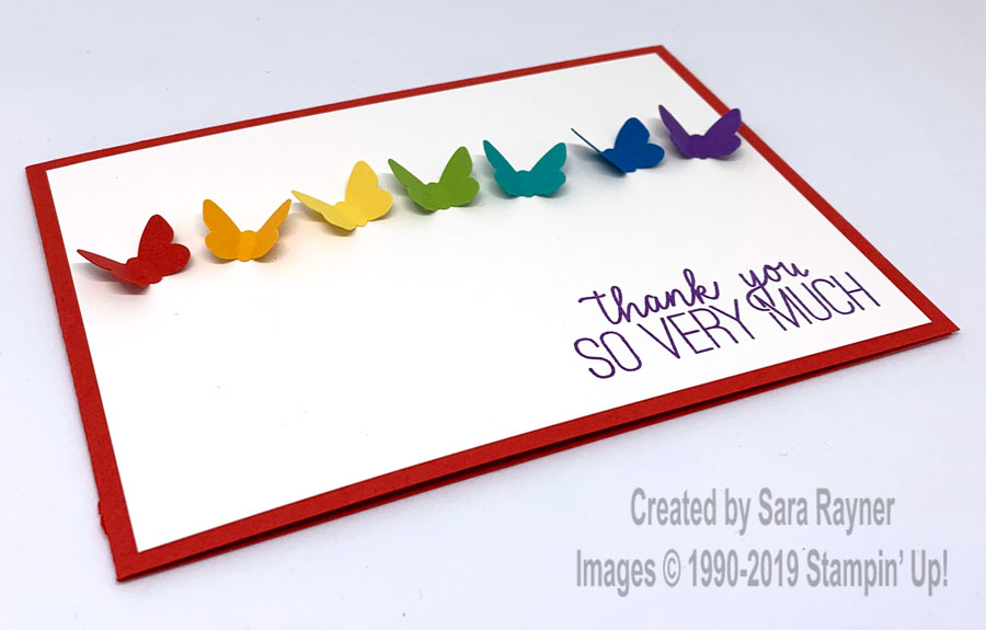 Rainbow butterfly thank you card using Butterfly Gala bundle