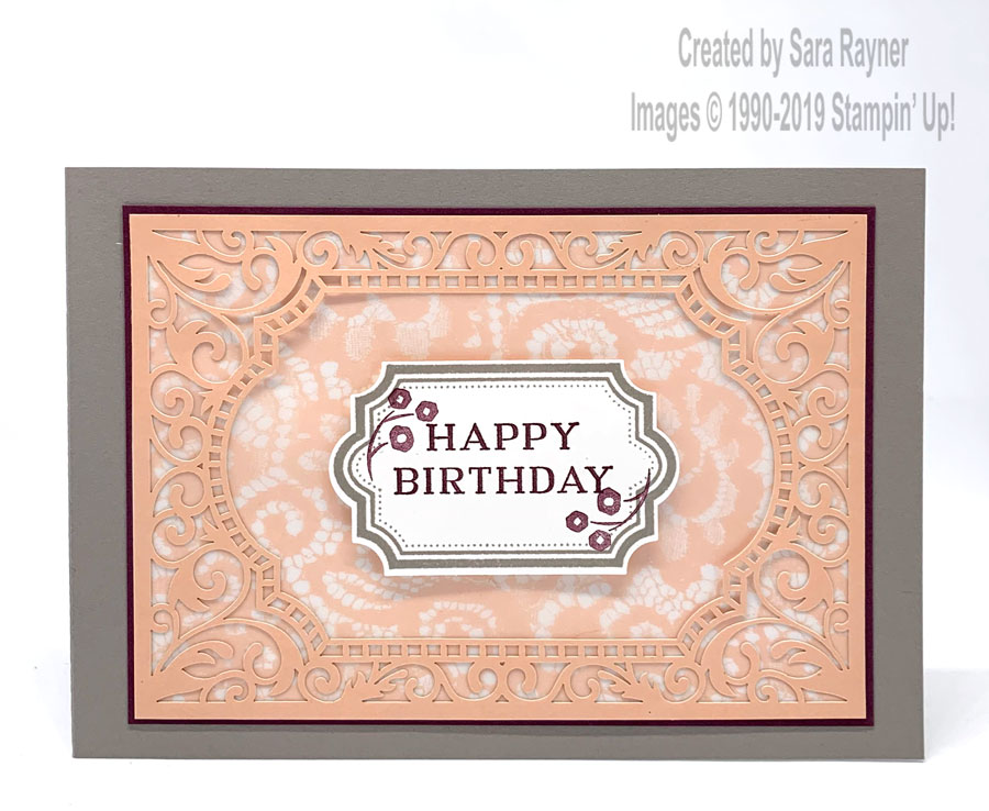 Birthday card using Beautifully Detailed Specialty DSP, Floral Romance Specialty DSP and Everyday Label