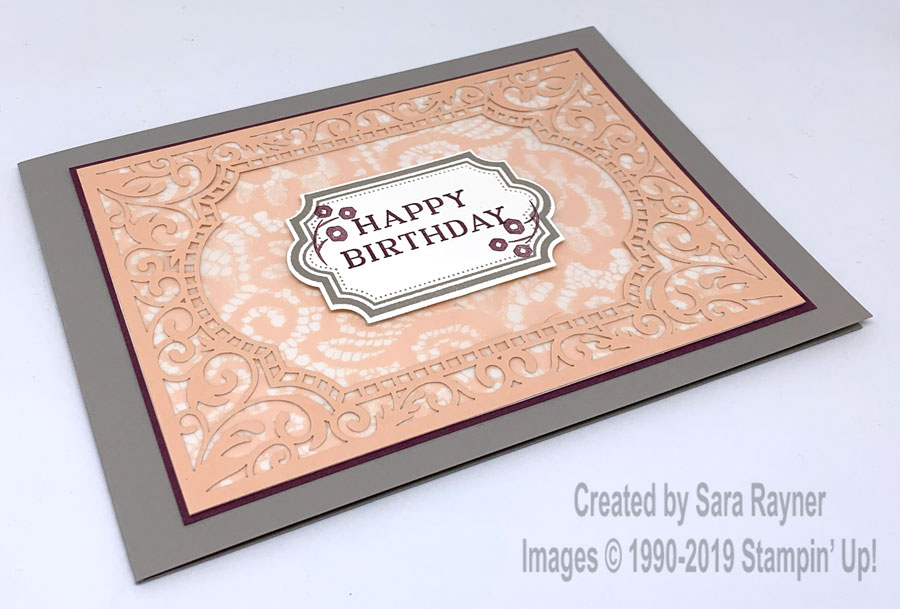 Birthday card using Beautifully Detailed Specialty DSP, Floral Romance Specialty DSP and Everyday Label