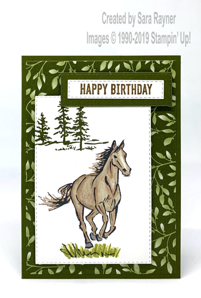 Let It Ride birthday card, combining Stitched Rectangle framelits and Floral Romance DSP.