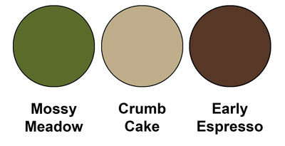 Colour combination mixing Mossy Meadow, Crumb Cake and Early Espresso, all from Stampin' Up!