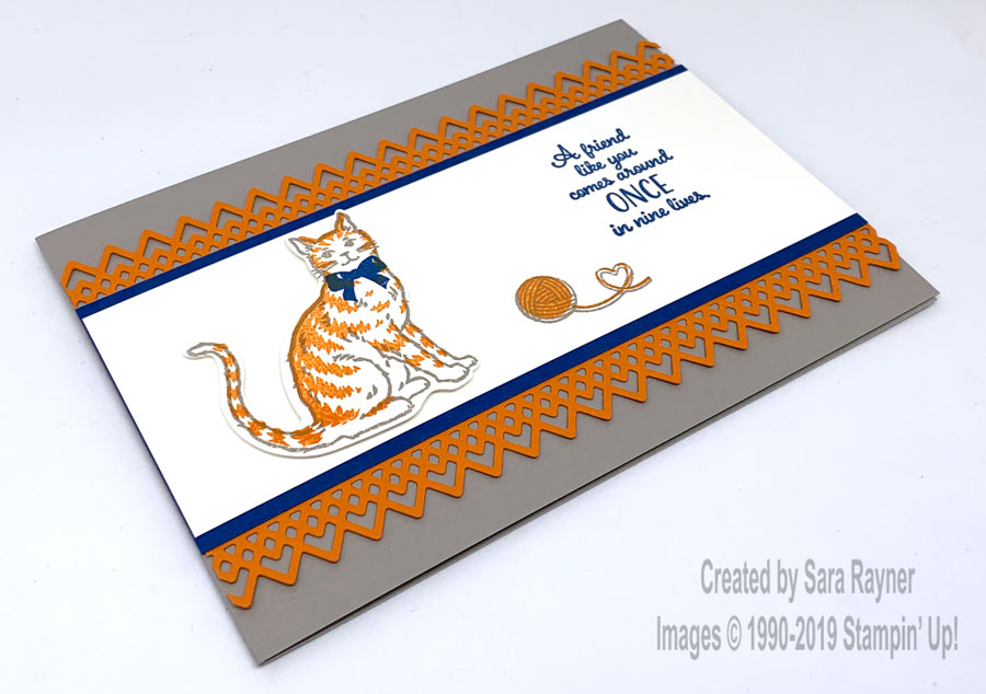 Nine Lives friend card with Delicate Lace background.