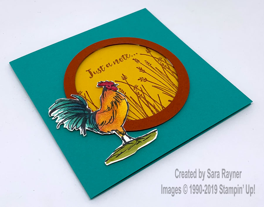 Home to Roost (Sale-a-bration freebie) note card with Layering Circle frame.