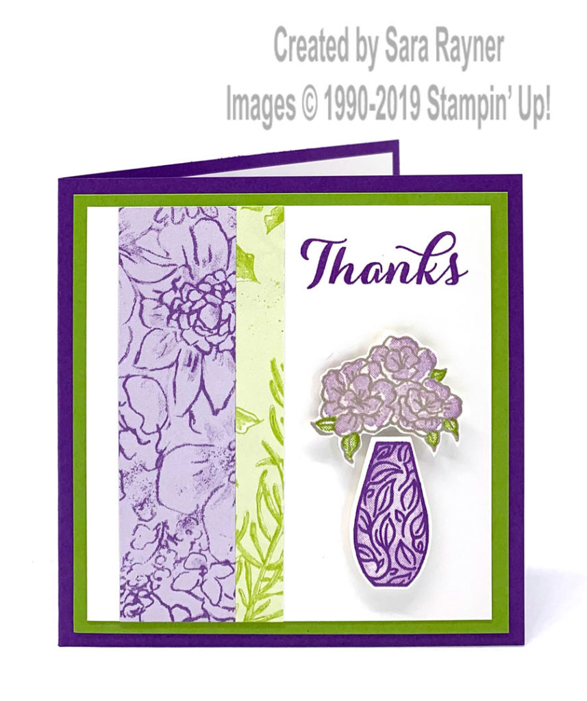 Vibrant Vases thank you card with borders of Botanical Butterfly DSP (Sale-a-bration freebie)