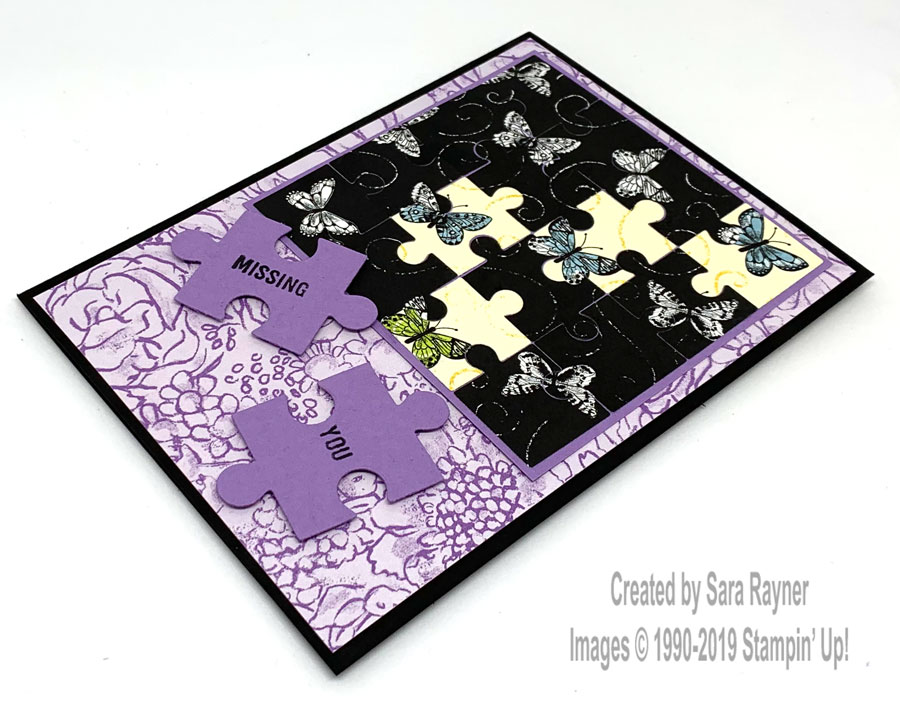 Missing You card with Puzzle Pieces background die cut from Botanical Butterfly DSP (Sale-a-bration freebie)