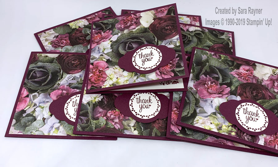 A quick set of Pretty Label thank you cards with a Petal Promenade background.