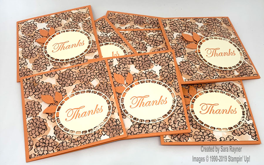 Wonderful Floral thinlits combined with Good Morning Magnolia stamps for a batch of thank you cards.