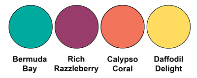 The colour combo mixes Bermuda Bay, Rich Razzleberry, Calypso Coral and Daffodil Delight.