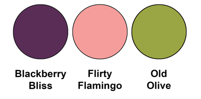 Colour combo mixing Blackberry Bliss, Flirty Flamingo and Old Olive.