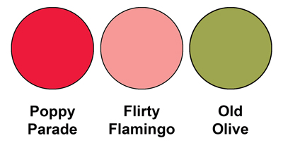 Colour combo mixing Poppy Parade, Flirty Flamingo and Old Olive.