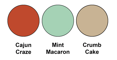 Colour combo mixing Cajun Craze, Mint Macaron and Crumb Cake.