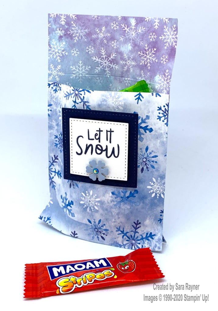 Navy snowflake Christmas pouch open