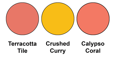 Colour combo mixing Terracotta Tile, Crushed Curry and Calypso Coral.