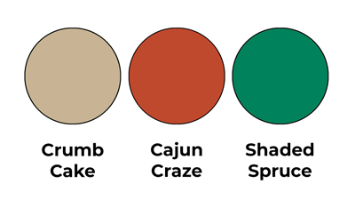 Colour combo mixing Crumb Cake, Cajun Craze and Shaded Spruce.