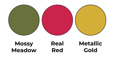 Colour combo mixing Mossy Meadow, Real Red and Metallic Gold.