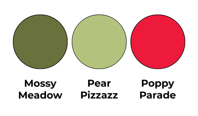 Colour combo mixing Mossy Meadow, Pear Pizzazz and Poppy Parade.