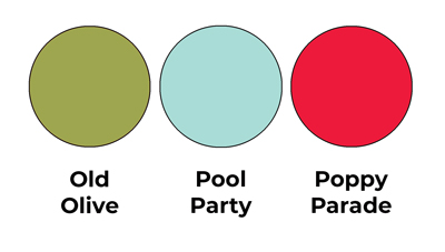 Colour combo mixing Old Olive, Pool Party and Poppy Parade.