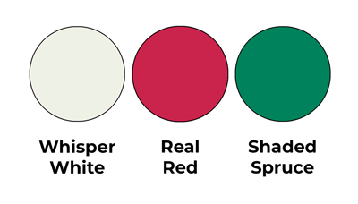 Colour combo mixing Whisper White, Real Red and Shaded Spruce.