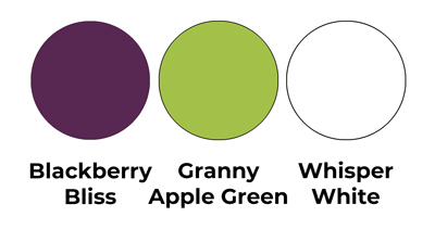 Colour combo mixing Blackberry Bliss, Granny Apple Green and Whisper White.