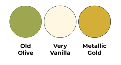 Colour combo is Old Olive, Very Vanilla and Metallic Gold.