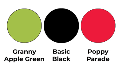 Colour combo mixing Granny Apple Green, Basic Black and Poppy Parade