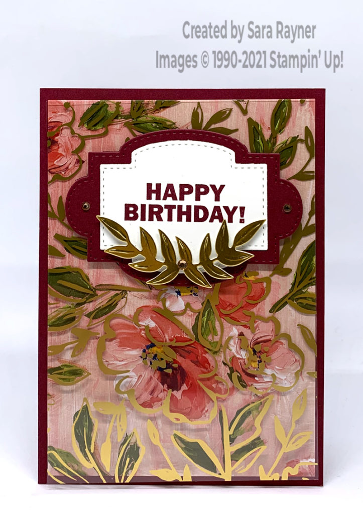 Golden fine art floral birthday card