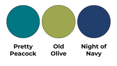 Colour combo mixing Pretty Peacock, Old Olive and Night of Navy