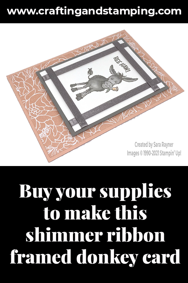 Link to shimmer ribbon framed donkey birthday card supply list