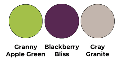 Colour combo mixing Granny Apple Green, Blackberry Bliss and Gray Granite.