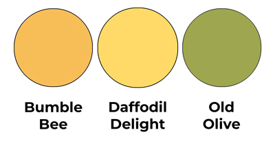 Colour combo mixing Bumble Bee, Daffodil Delight and Old Olive.