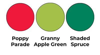 Colour combo mixing Poppy Parade, Granny Apple Green and Shaded Spruce