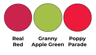 Colour combo mixing Real Red, Granny Apple Green and Poppy Parade.
