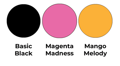 Colour combo mixing Basic Black, Magenta Madness and Mango Melody.