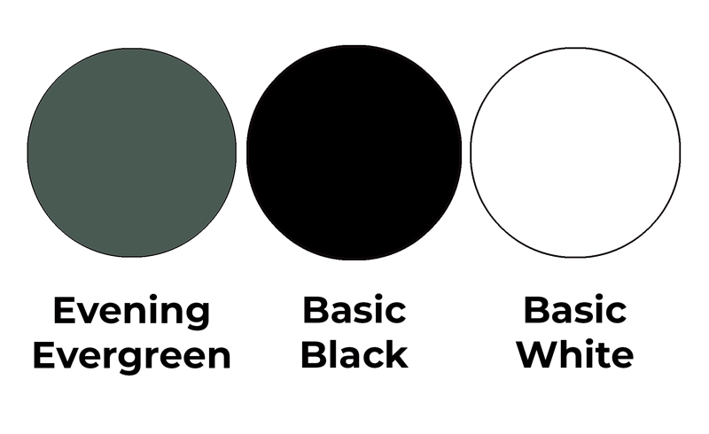 Colour combo mixing Evening Evergreen with simple black and white