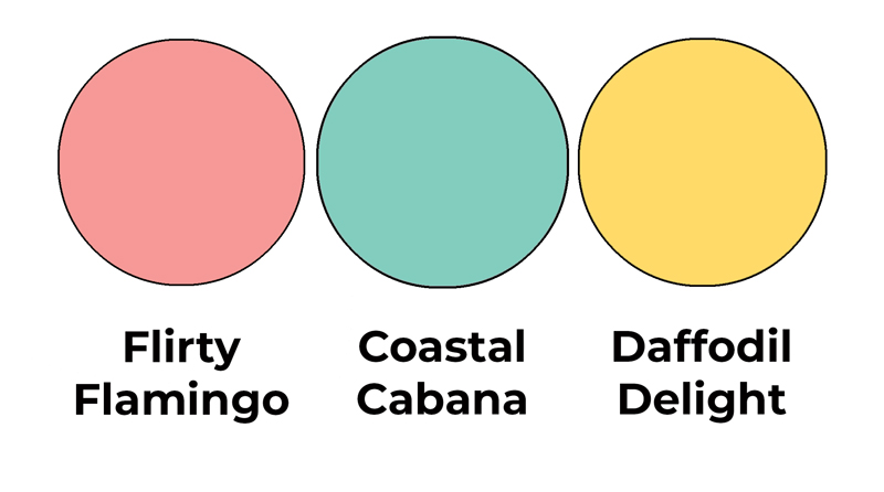 Colour combo mixes Flirty Flamingo, Coastal Cabana and Daffodil Delight