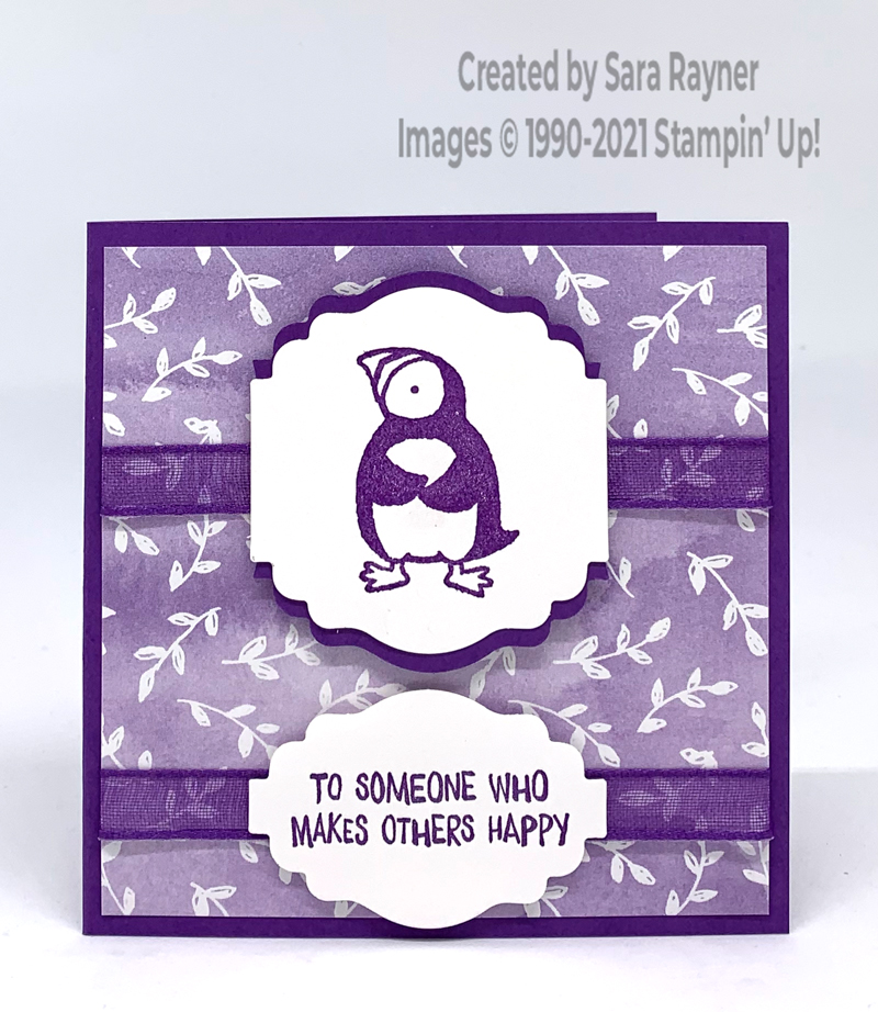 Small square purple puffin card