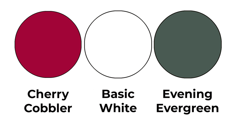 Colour combo mixing Cherry Cobbler, Basic White and Evening Evergreen