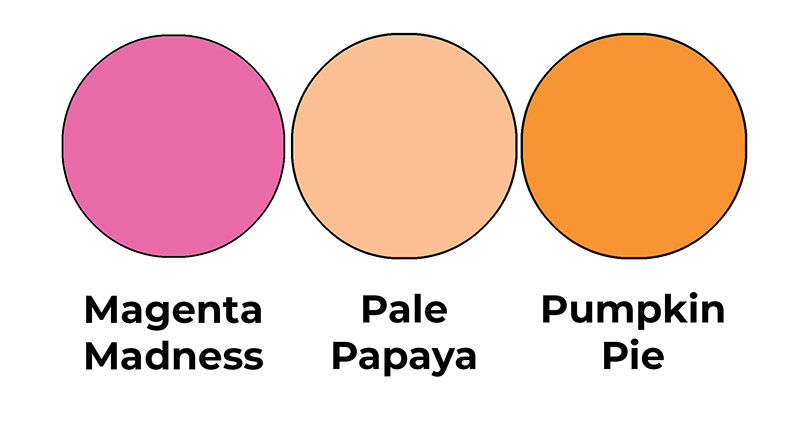 Colour combo mixing Magenta Madness, Pale Papaya and Pumpkin Pie