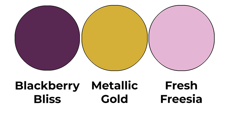 Colour combo mixing Blackberry Bliss, Metallic Gold and Fresh Freesia.