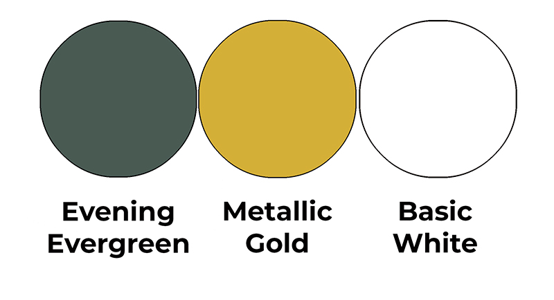 Colour combo mixing Evening Evergreen, Metallic Gold and Basic White.
