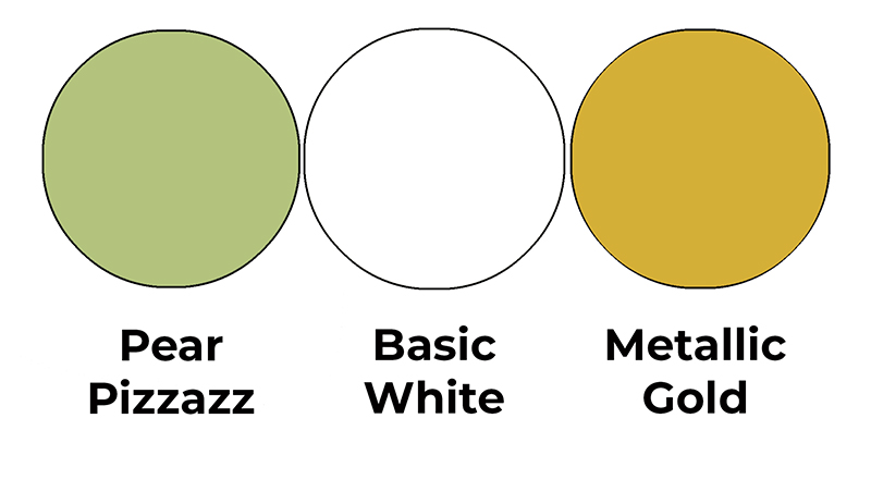 Colour combo mixing Pear Pizzazz, Basic White and Metallic Gold.