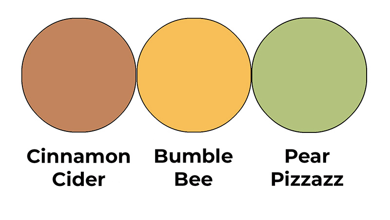 Colour combo mixing Cinnamon Cider, Bumble Bee and Pear Pizzazz.