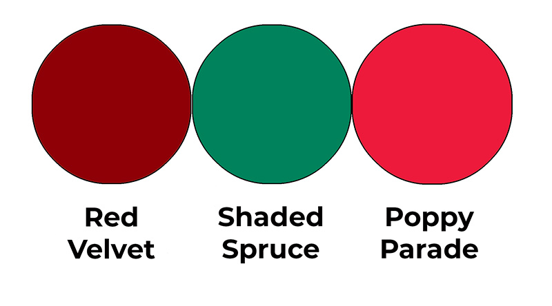 Colour combo mixing Red Velvet, Shaded Spruce and Poppy Parade 